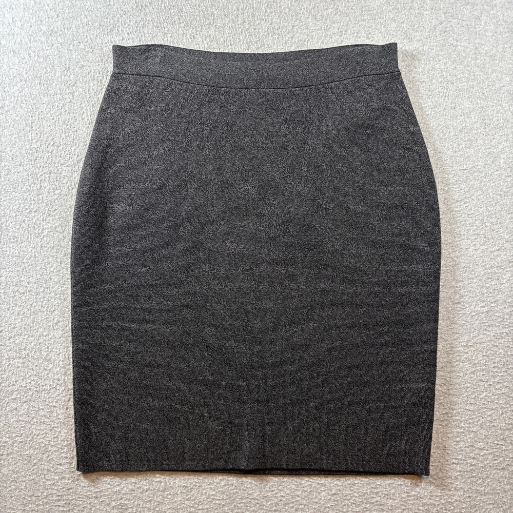 Eileen Fisher Wool Blend Stretch Knit Pull On Pencil Skirt in Charcoal Size M